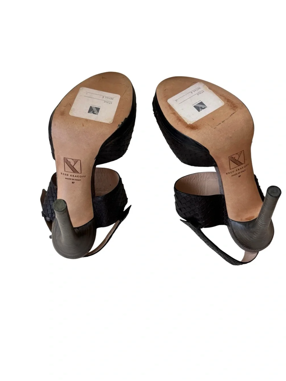 Reed Krakoff Black Snakeskin Leather High-Heel Sandals – Size 37